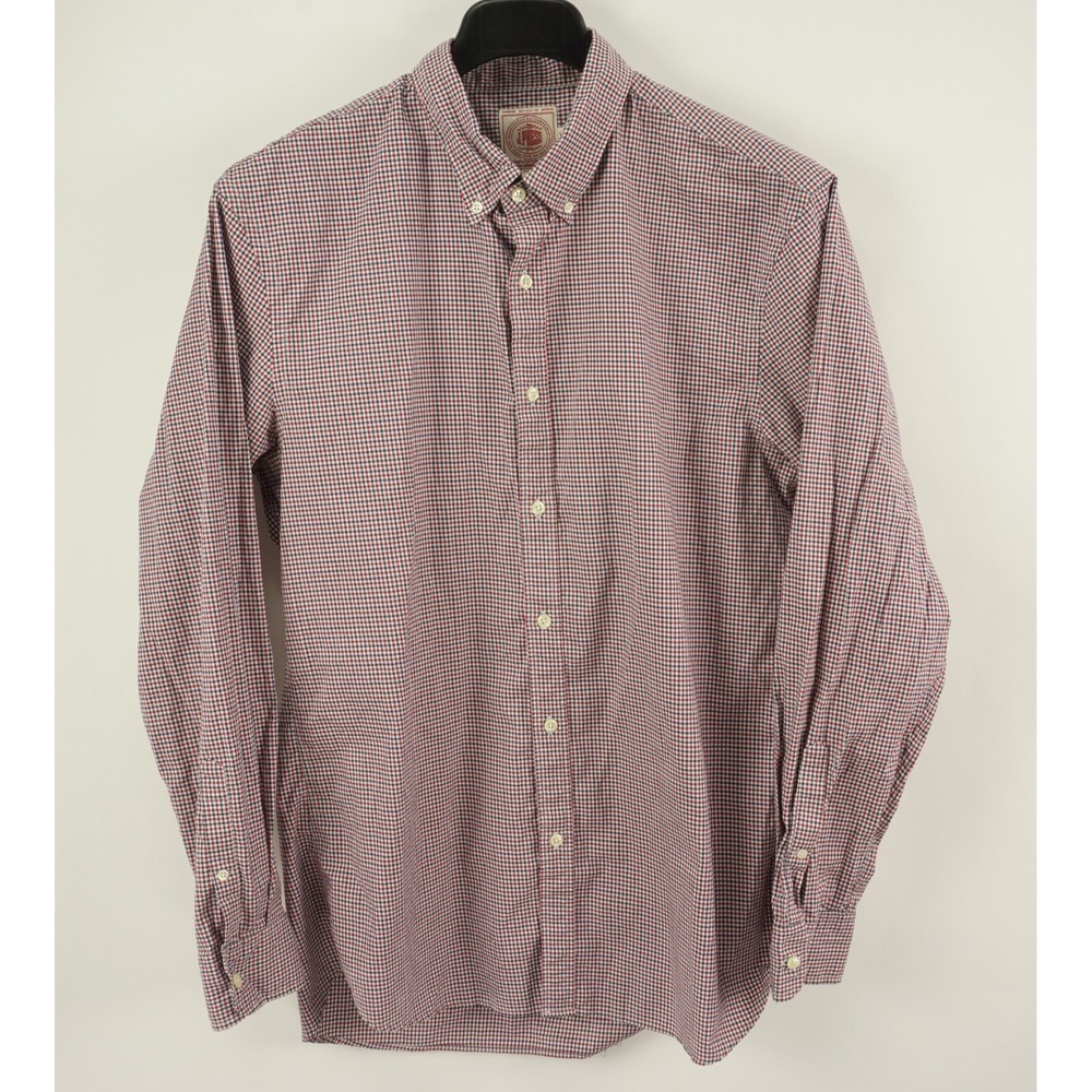 J.Press‎ Men's 2XL Slim Long Sleeve White Red Blue Check Twill Button Down Shirt